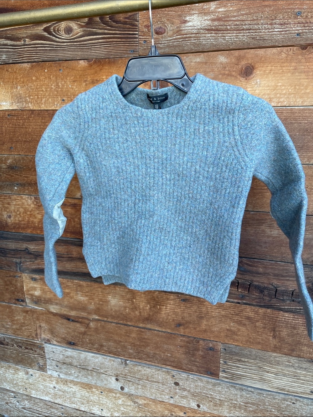 Rag & Bone Merino Wool Sweater Goat Suede Elbow Patches Gray XS